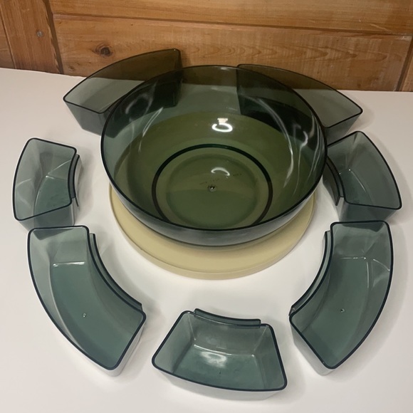 Vintage Salad Server large bowl 7 individual serving containers / Lazy Susan NOS - Picture 6 of 10